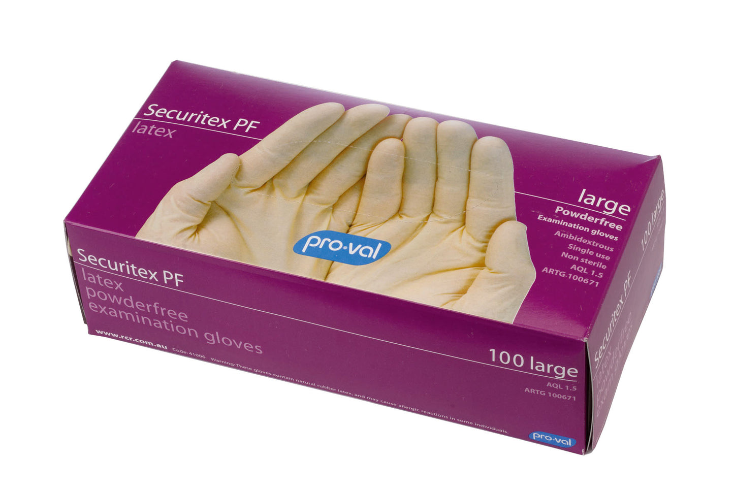Pro-Val Gloves Securitex Latex Exam Powder Free Large Natural Box 100 530905000 41006