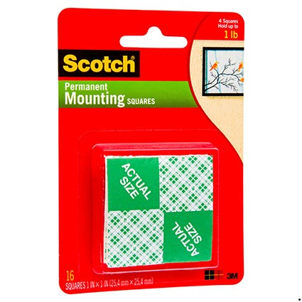 Scotch 111 Permanent Mounting Squares 25.4X25.4mm Pack 16 38978700 26104