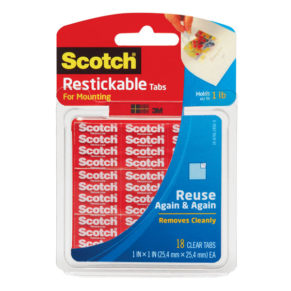 Scotch R100 Restickable Clear Squares Tabs 2.5cm X 2.5cm_535406100_26084