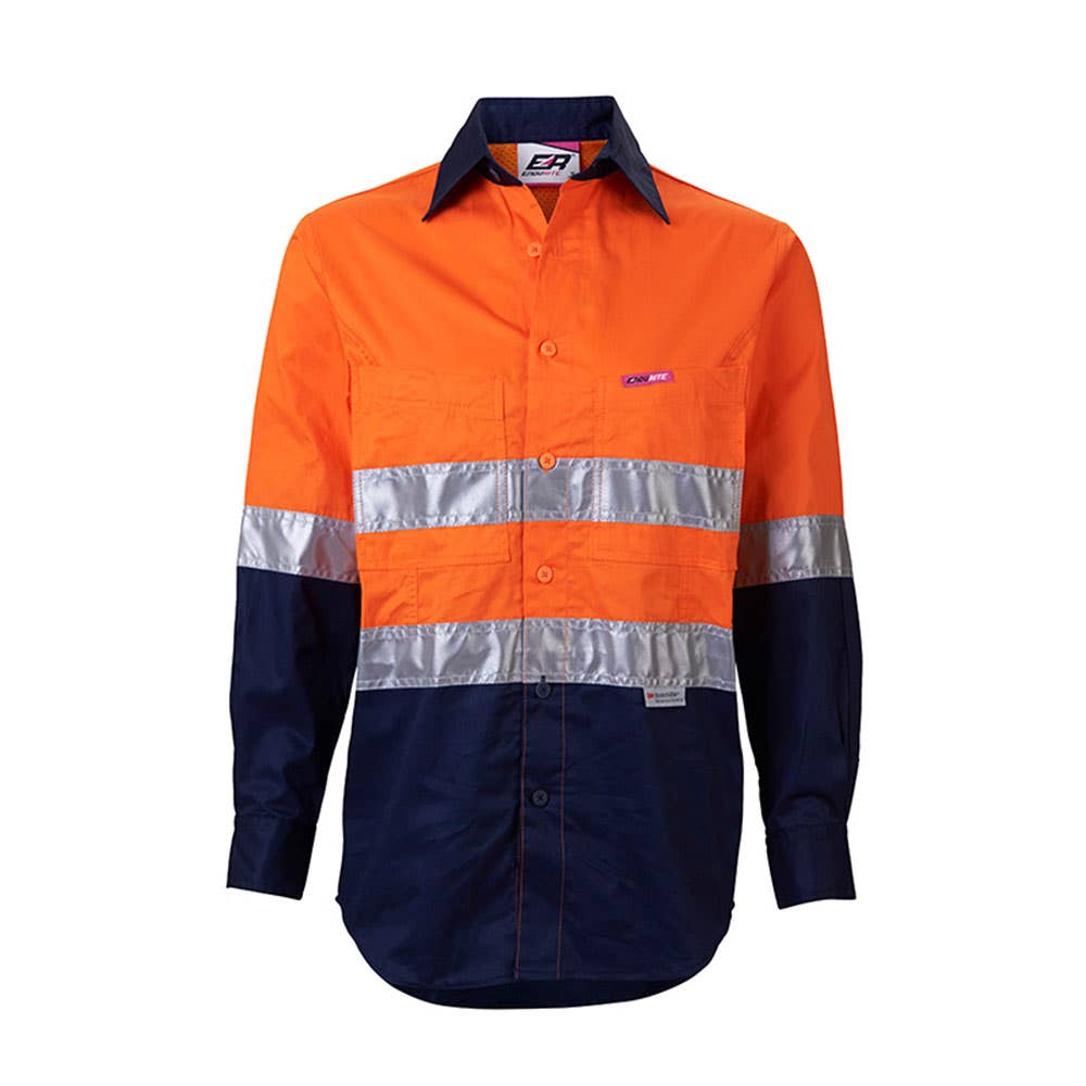 Shirt Womens L/S Cotton Drill 155gsm 3M Tape Hi Vis Orange/Navy 10 Endurite_55540121_ERW1ON155-10