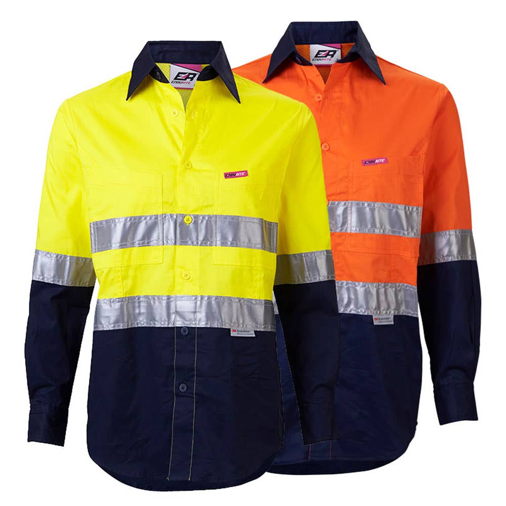 Shirt Womens L/S Cotton Drill 155gsm 3M Tape Hi Vis Yellow/Navy 10 Endurite_55540141_ERW1YN155-10