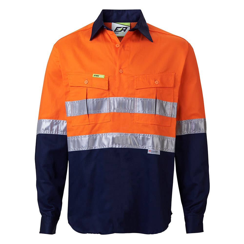 Shirt L/S C/F Cotton Drill 190gsm 3M Tape Hi Vis Orange/Navy 2XL Endurite_55540404_ERM2HON190-2XL_NLA