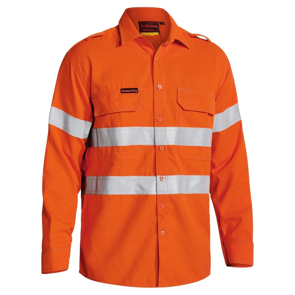 Shirt L/S TenCate Tecasafe 238gsm PPE2 Vent FR Tape Orange XS Bisley 557912 BS8081T BVEOXS