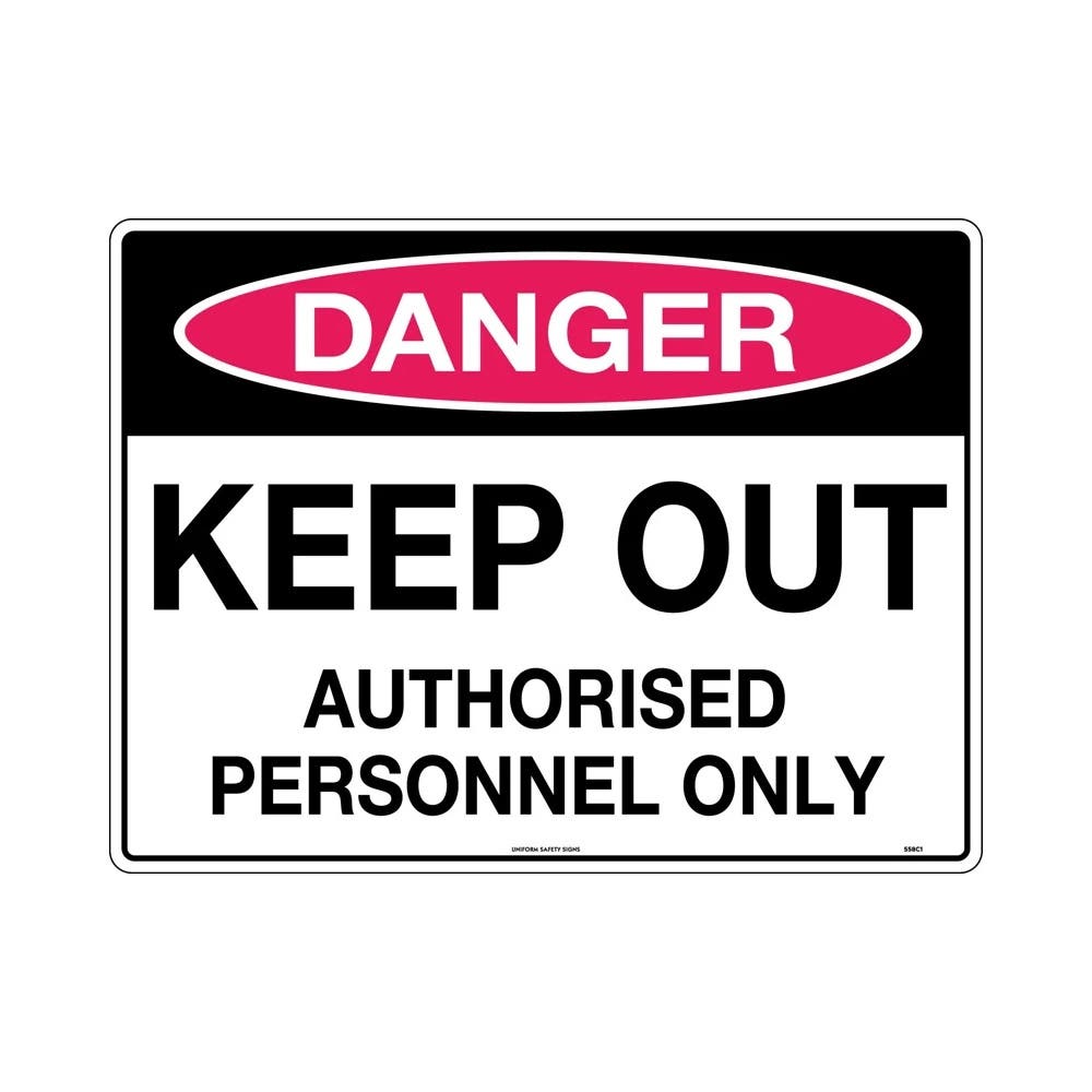 Sign DANGER KEEP OUT AUTHORISED PERSONNEL ONLY 450x600mm Class 1 Refl Metal_307867_558C1