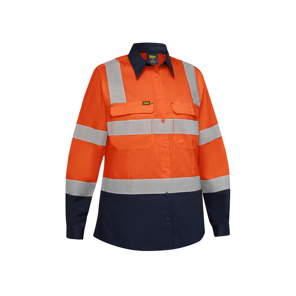 Shirt Womens L/S Cotton 155gsm Biomotion Orange/Navy 12 Bisley_40107099_BL6396T_TT0212
