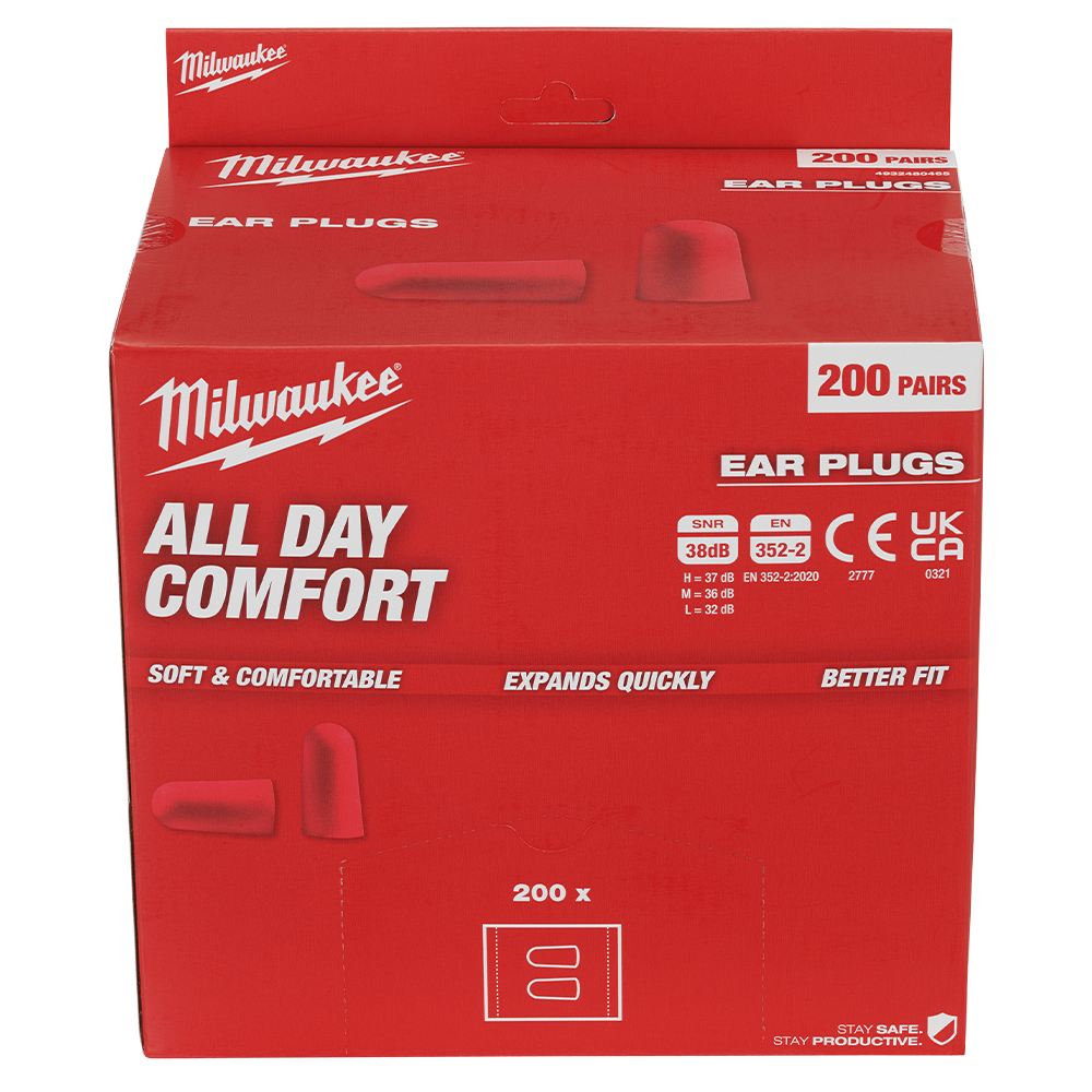 Earplug Uncorded Tapered 200pk Milwaukee 568998 48733007