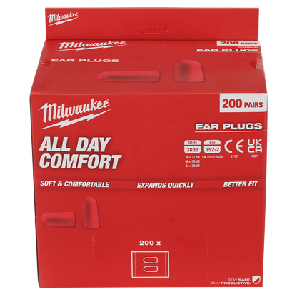 Earplug Uncorded Tapered 200pk Milwaukee 568998 48733007