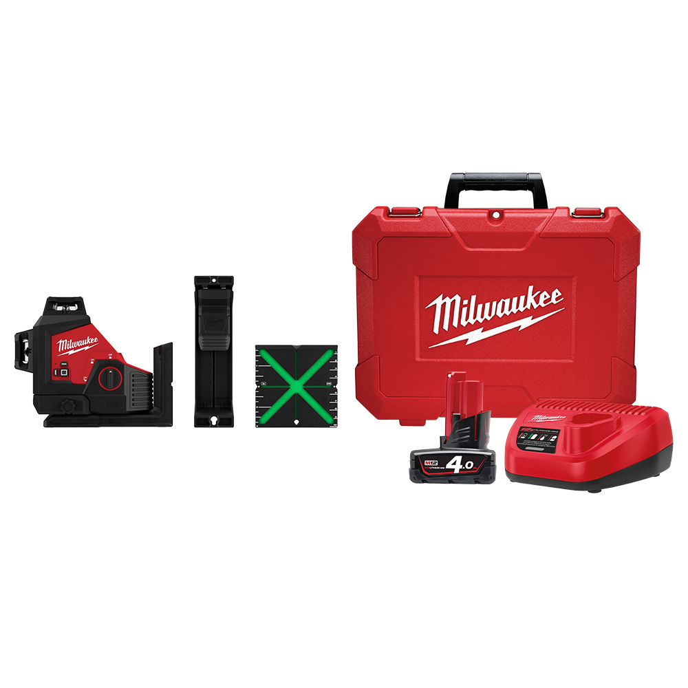 Milwaukee M12 360 Degree Multiline Laser Level Kit - Green 578991 M123PLA401C