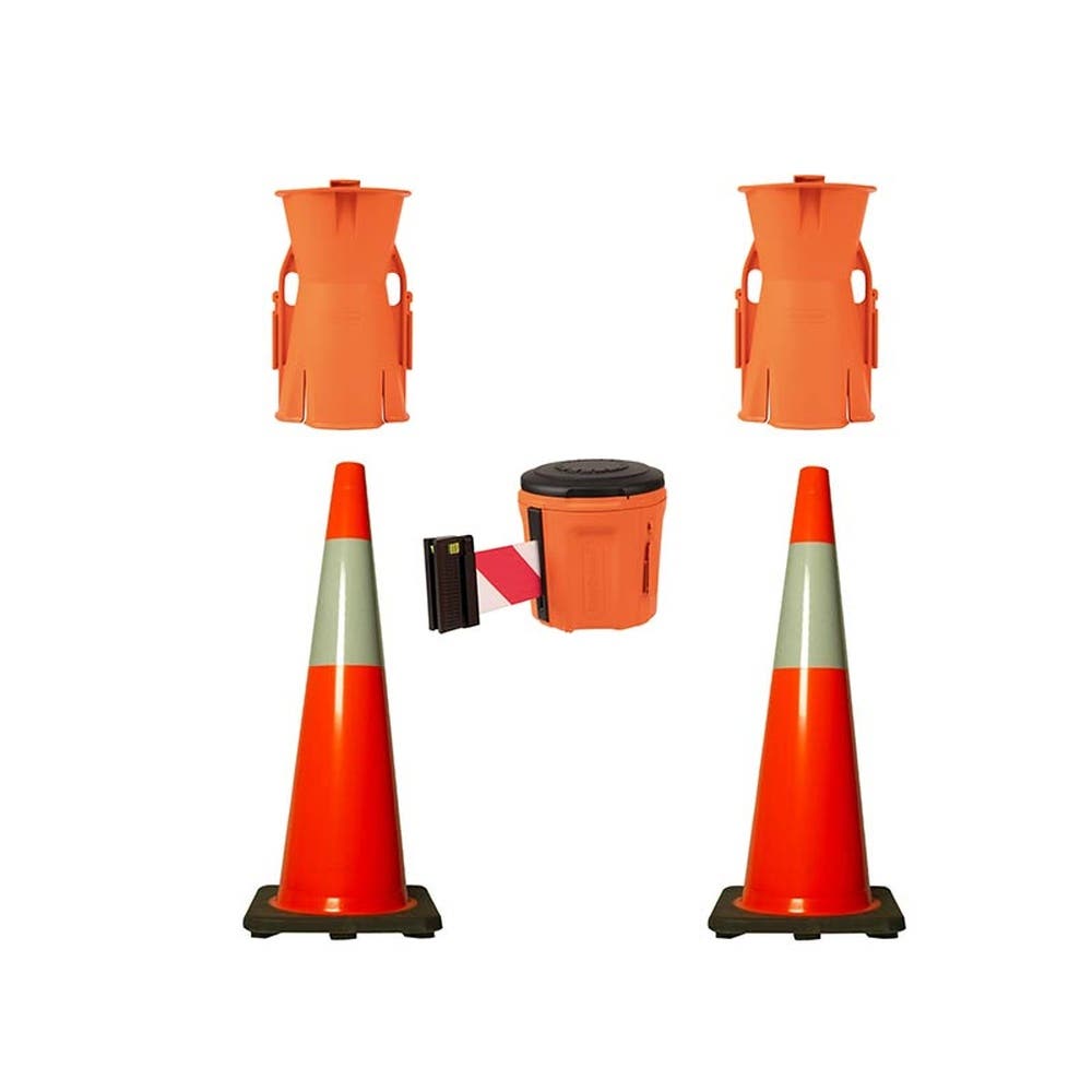 Retractable Barrier Red White 2 X 900mm Cone & Adaptor Kit 579257 307MSAU03