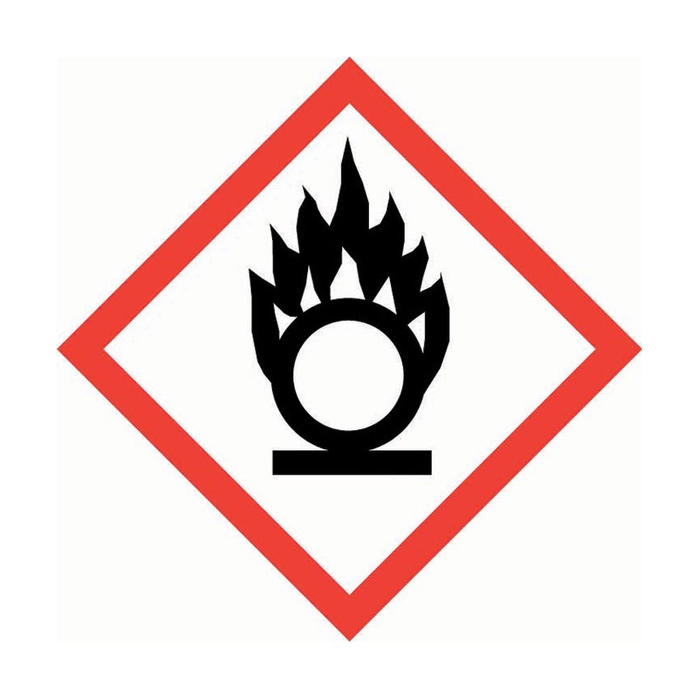 LABEL GHS FLAME OVER CIRCLE 20MM SQ VINYL Pk 20 580169 875798