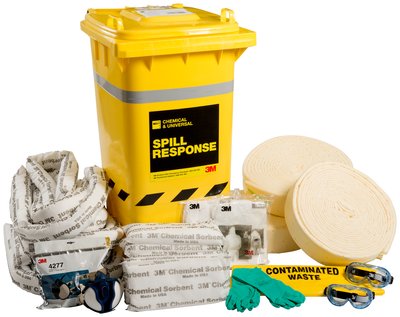 Spill Kit 180L Chemical Sorbent Wheelie Bin 3M 90161102 7012893086