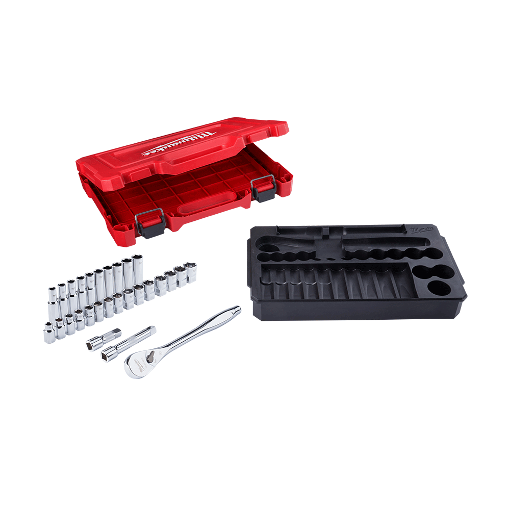 Milwaukee 1/2 Dr 28pce Metric Socket Set St& Deep Sockets W/ratchet 589277 48229510