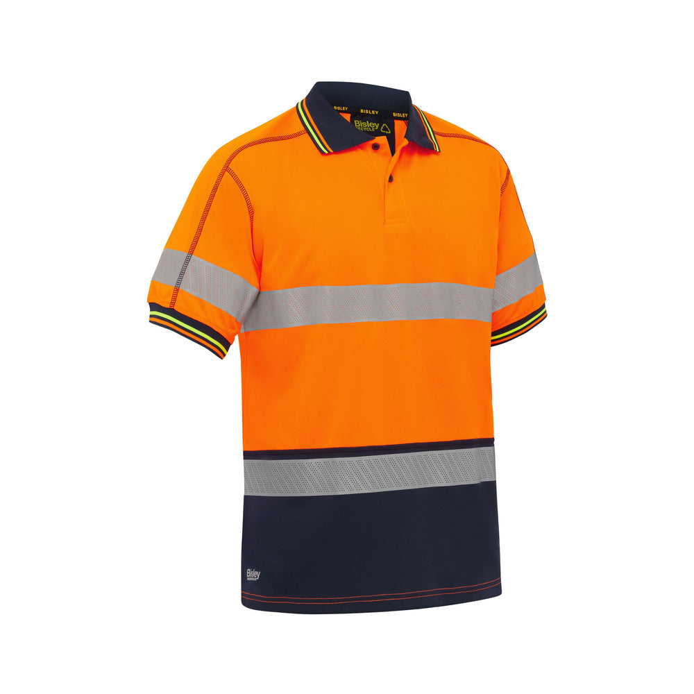 Shirt Polo S/S Poly Mesh 130gsm 3M Tape Hi Vis Orange/Navy 5XL Bisley_40007761_BK1219T_TT055XL