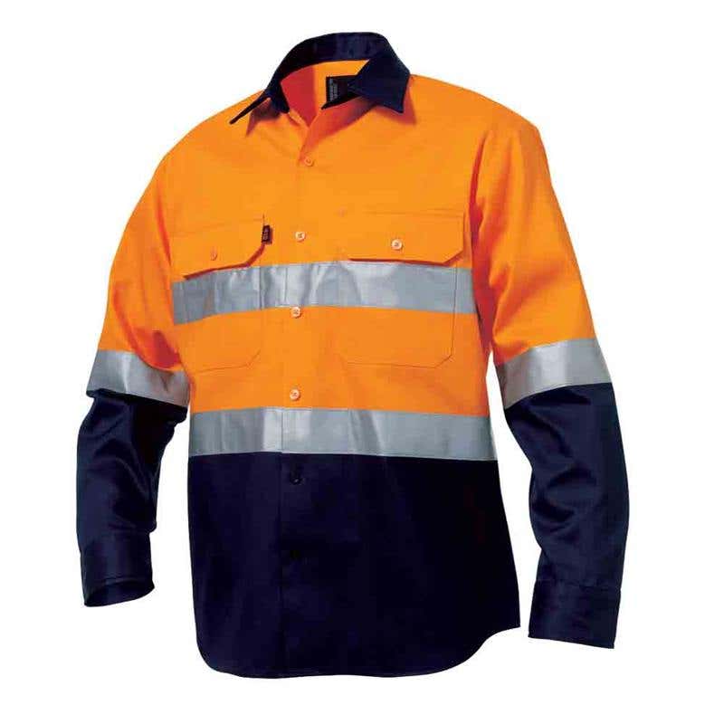 Shirt L/S Cotton Drill 190gsm 3M Tape Hoop Orange/Navy 2XL King Gee 60012831 K54315-O/N-2XL