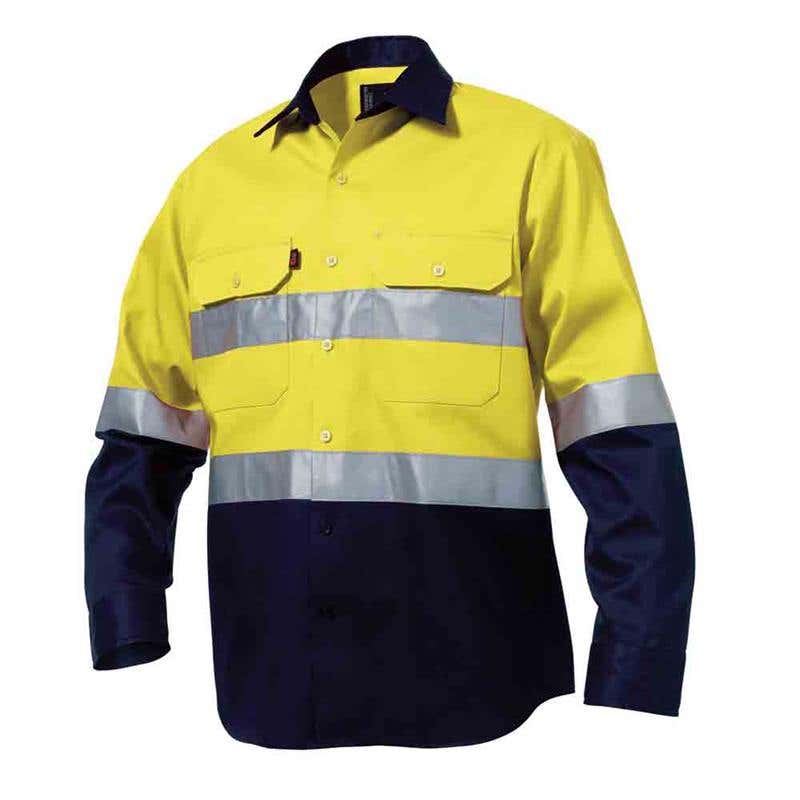 Shirt L/S Cotton Drill 190gsm 3M Tape Hoop Yellow/Navy 2XL King Gee 60012839 K54315-Y/N-2XL