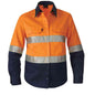 Shirt Womens L/S Cotton Drill 190gsm 3M Tape Orange/Navy 10 King Gee 60012877 K44532-O/N-10