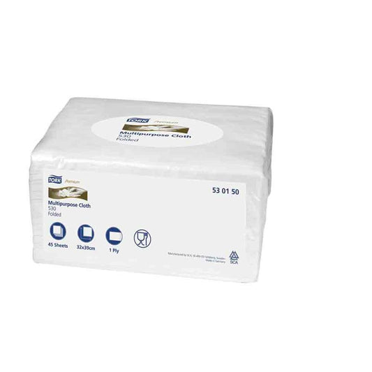 Cloth Multi Purpose Premium 530 Small Pack White 45 Wipes 1 Ply Tork_60013180_100185