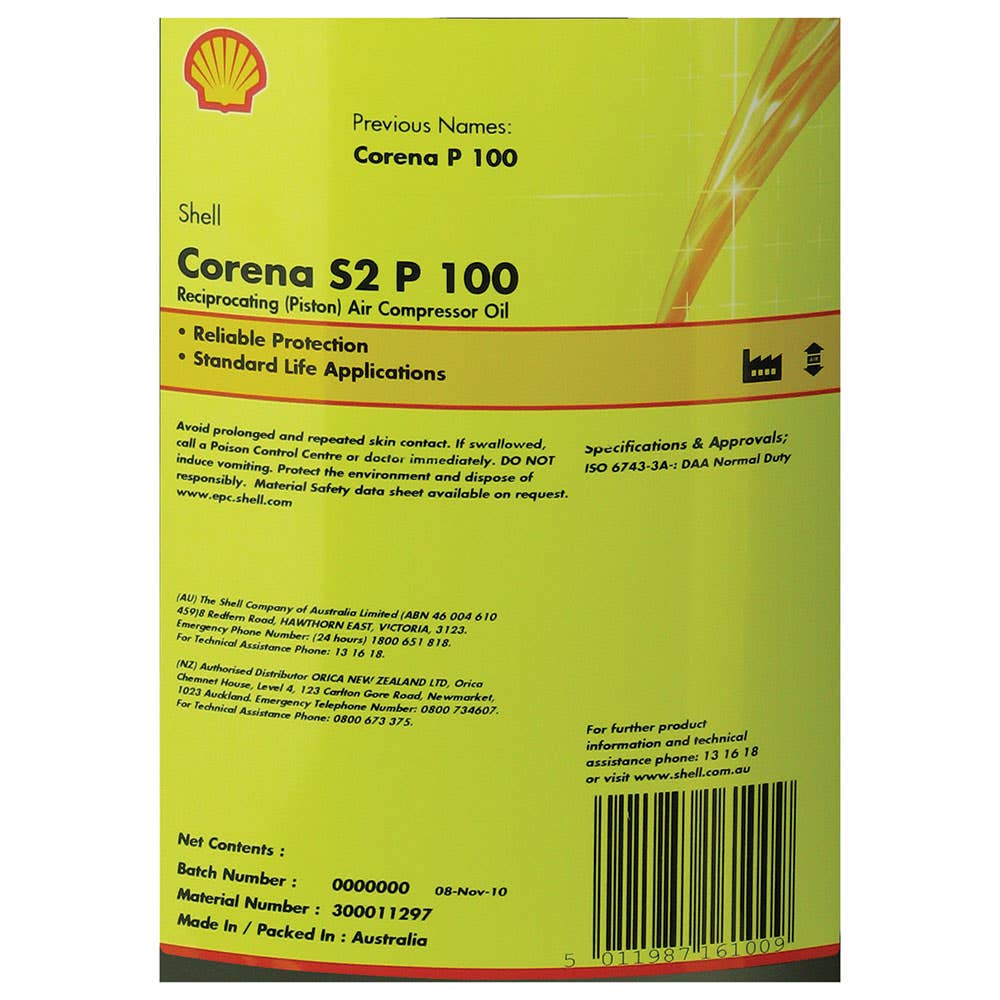 Air Compressor Oil Corena S2 P 100 209L Shell 60013219 300011296