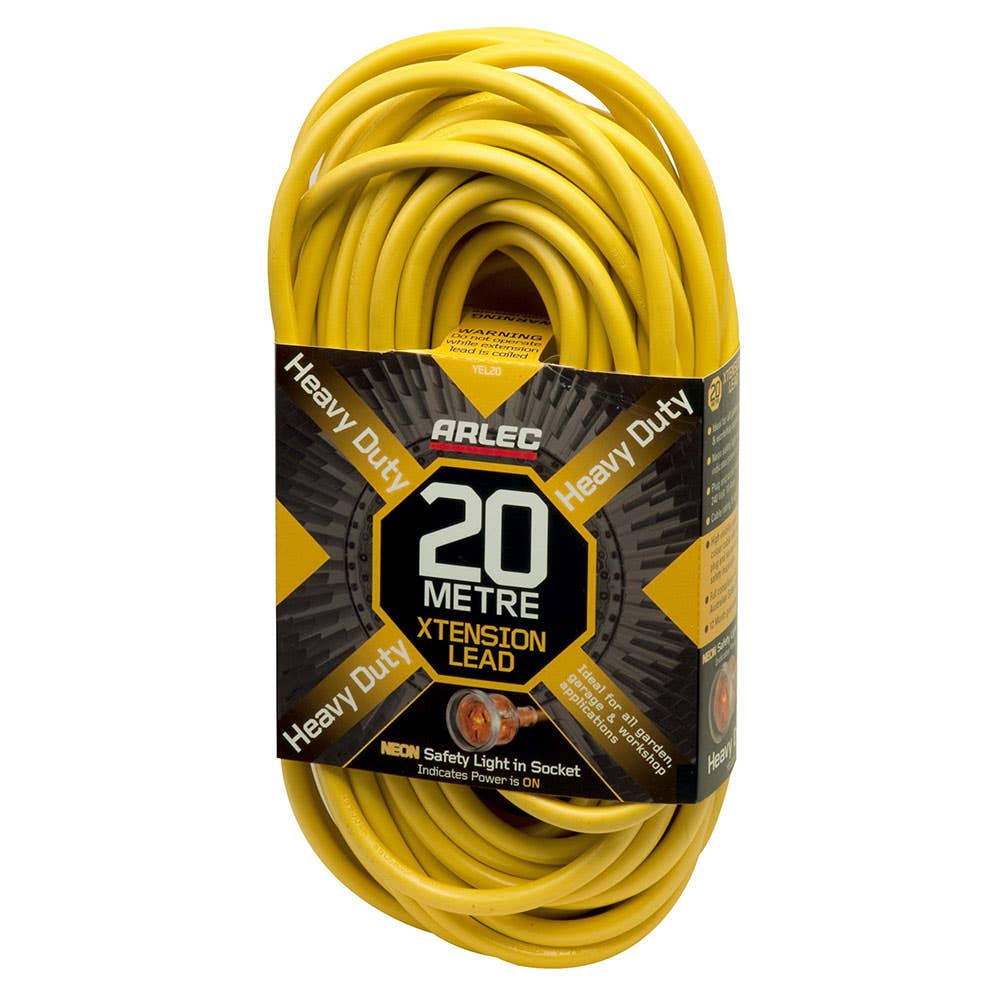 Cord Extension Heavy Duty 20m 10 Amp Plugs 10 Amp Cable 60013802 YEL20