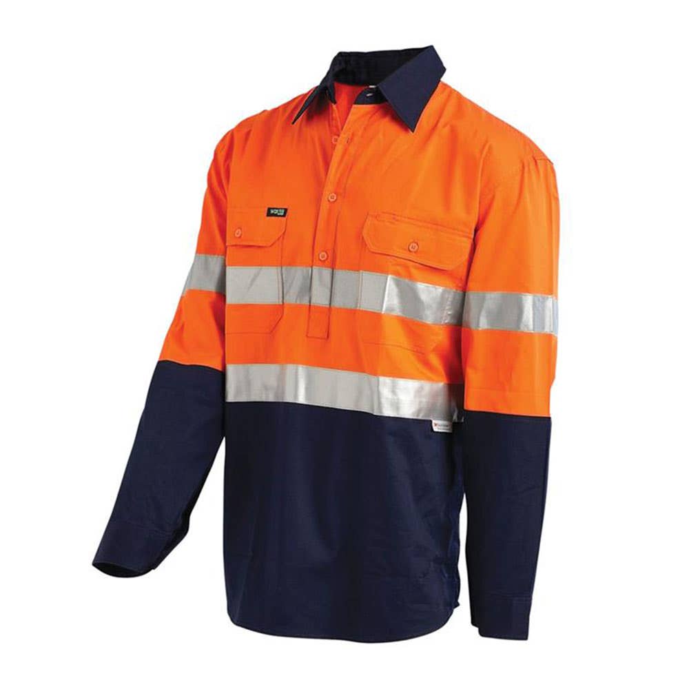 Shirt L/S Cotton Drill 190gsm 3M Tape Hi Vis Orange/Navy 2XL 2005 60016051 2005ON2XL