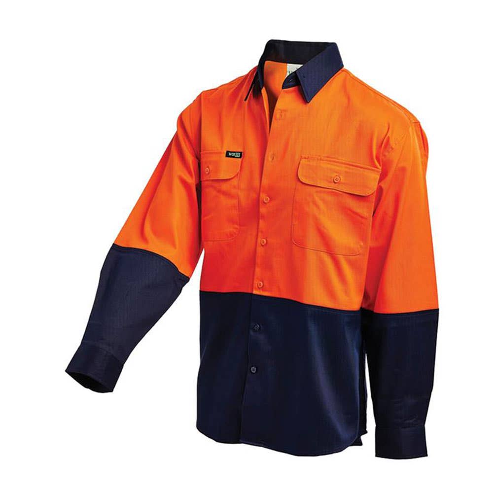 Shirt L/S Cotton Drill 155gsm Gusset Hi Vis Orange/Navy 2XL 2007 60016069 2007ON2XL