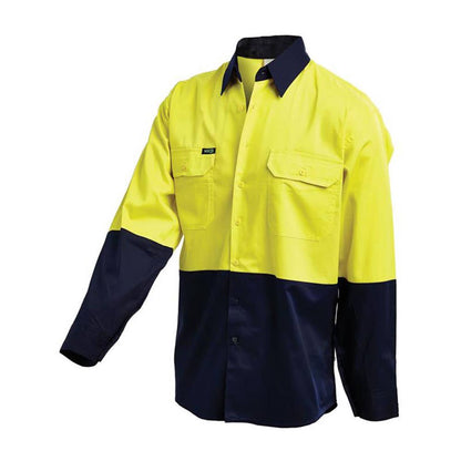 Shirt L/S Cotton Drill 155gsm Gusset Hi Vis Yellow/Navy 2XL 2007 60016078 2007YN2XL