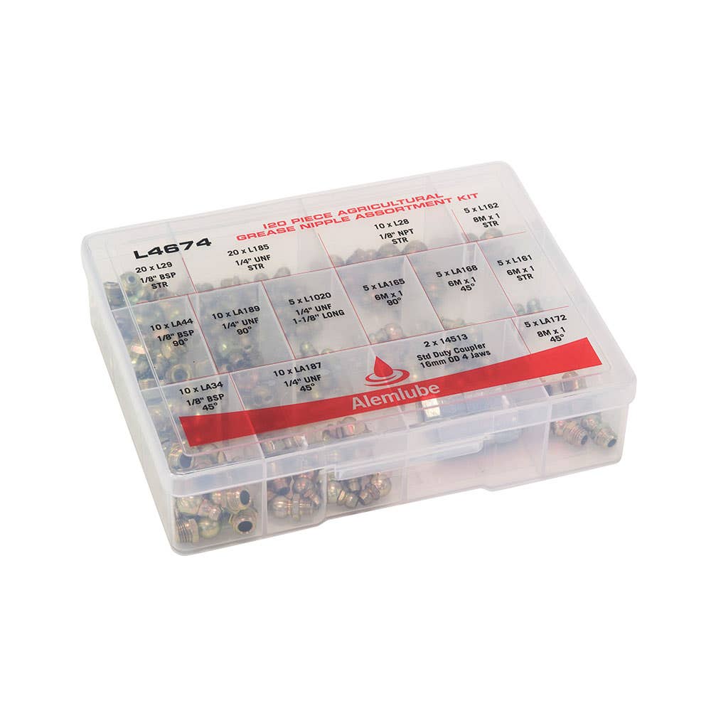 Grease Nipple Kit Agricultural Assortment 120 Piece L4674 Alemlube 60019182 L4674