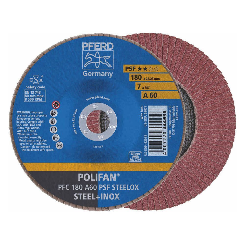 Disc Flap Aluminium Oxide 180mm 8500rpm PFC180 A60 PSF Polifan 60019745 67746185