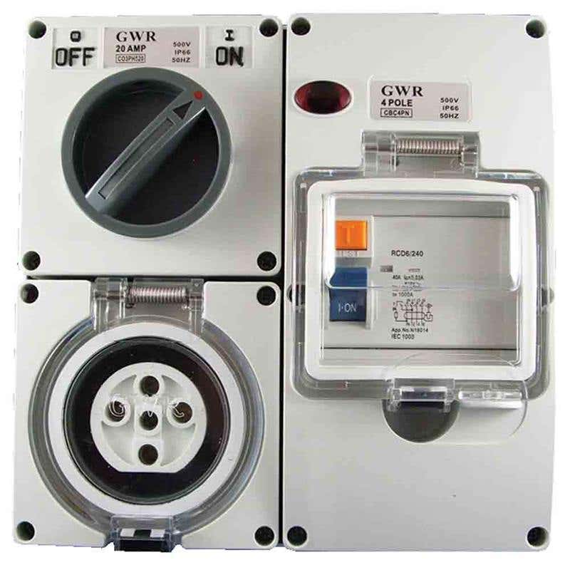 Powerpoint 1 Outlet 32A 500V 5 Round Pin RCD Protected IP66 60019984 CO3P532RCD