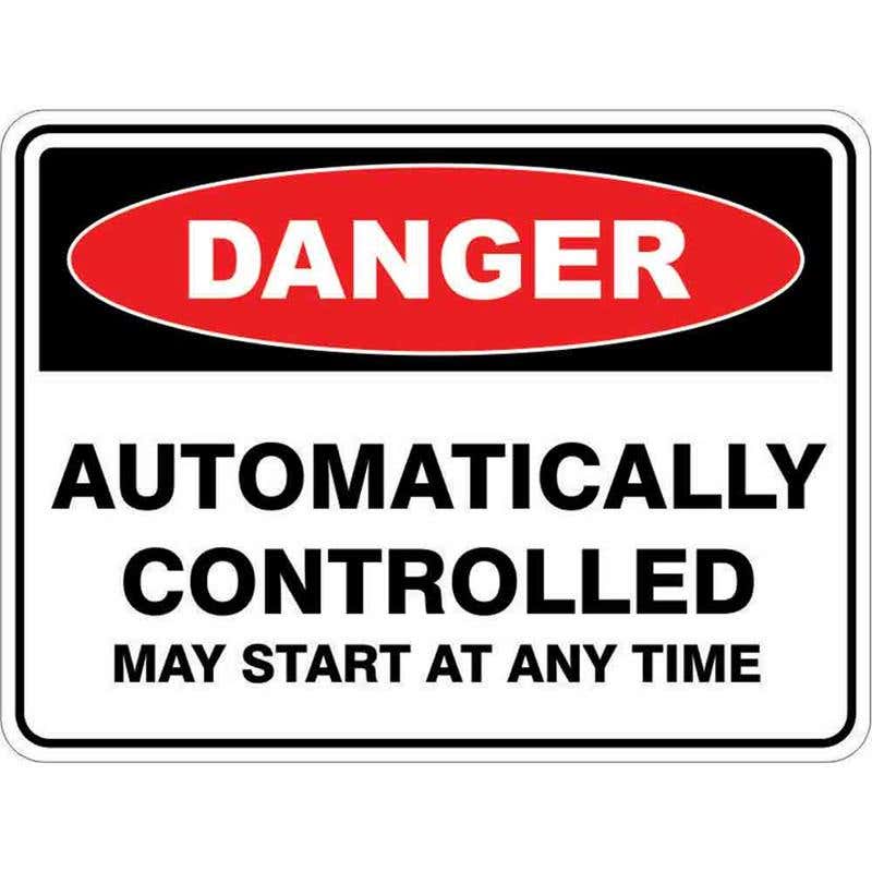 Sign DANGER AUTOMATICALL CONTROLLED MAY START ANY TIME 300 x 225mm Fluted 60034766 DAUTC3022F