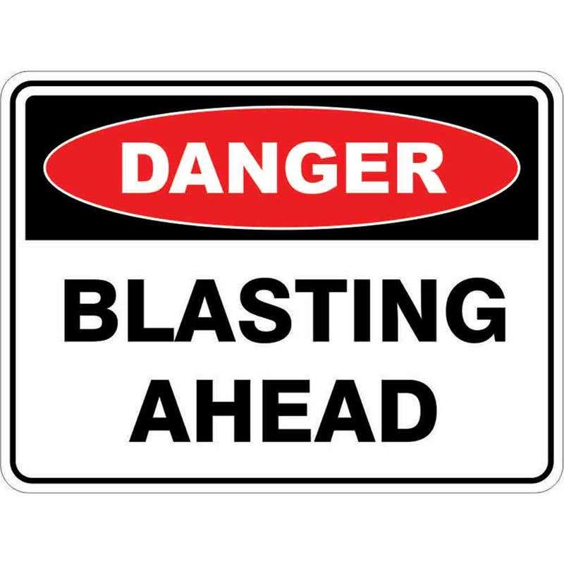 Sign DANGER BLASTING AHEAD 300 x 225mm Fluted 60034780 DBLAS3022F