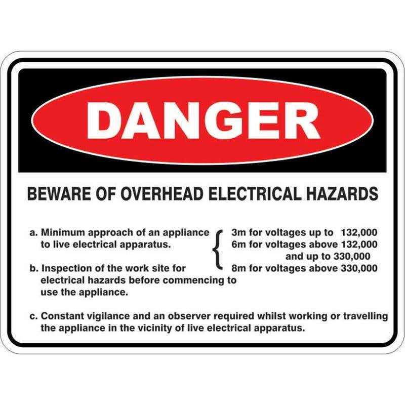 Sign DANGER BEWARE OF OVERHEAD ELECTRICAL HAZARDS 300 x 225mm Fluted 60034794 DBEWO3022F