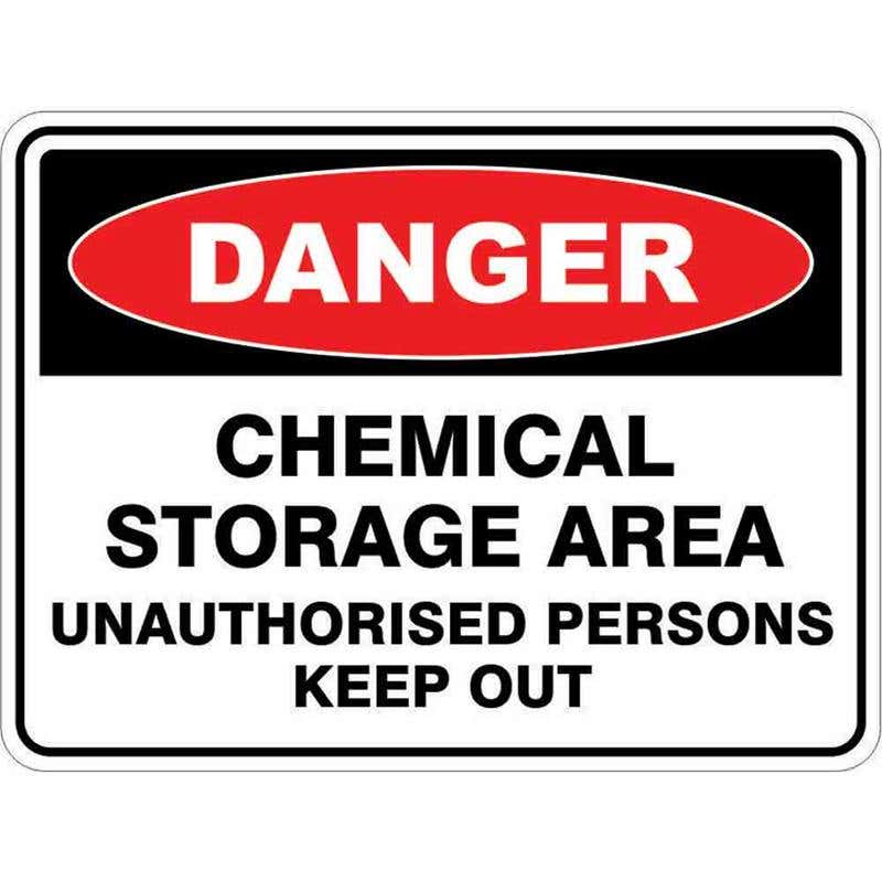 Sign DANGER CHEMICAL STORAGE AREA UNAUTHORISED PERSON... 300 x 225mm Fluted 60034841 DCHSA3022F