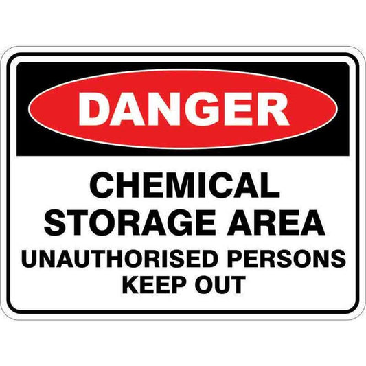 Sign DANGER CHEMICAL STORAGE AREA UNAUTHORISED PERSON... 300 x 225mm Fluted 60034841 DCHSA3022F