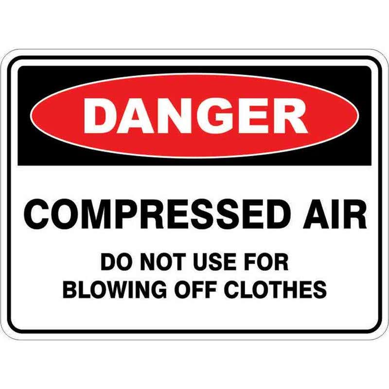 Sign DANGER COMP AIR DO NOT USE FOR BLOWING OFF CLOTHES 300 X 225mm Fluted 60034865 DCOMP3022F