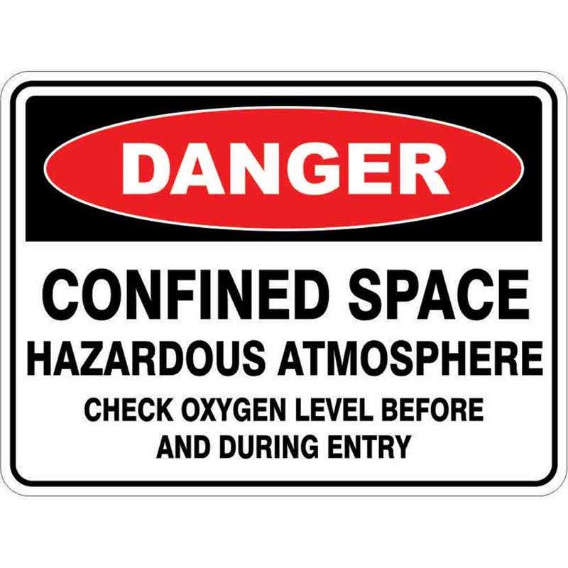 Sign DANGER CONFINED SPACE HAZ ATMOS CHECK OXYGEN LEVEL 300 x 225mm Metal 60034888 DCSOX3022M