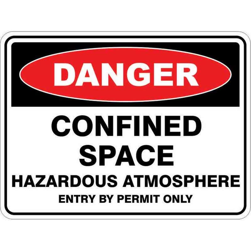 Sign DANGER CONFINED SPACE HAZ ATMOS ENTRY PERMIT ONLY 300 x 225mm Fluted 60034895 DCSHA3022F