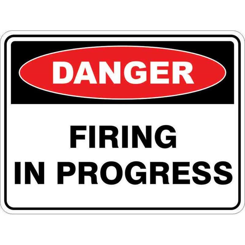 Sign DANGER FIRING IN PROGRESS 300 x 225mm Fluted 60035085 DFIRP3022F