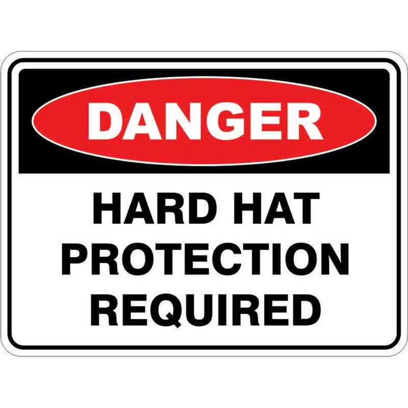 Sign DANGER HARD HAT PROTECTION REQUIRED 300 x 225mm Fluted 60035142 DHHPR3022F
