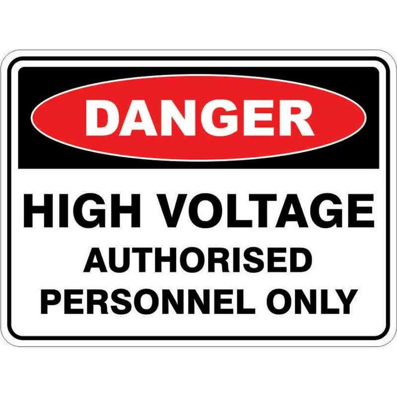 Sign DANGER HIGH VOLTAGE AUTHORISED PERSONNEL ONLY 300 x 225mm Fluted 60035177 DHVAP3022F