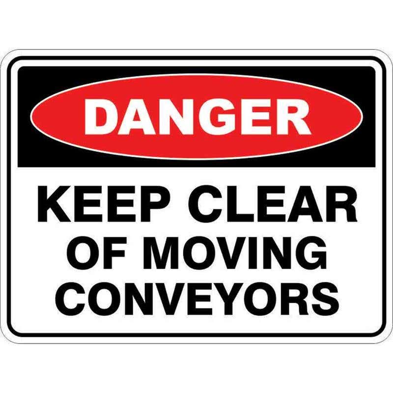 Sign DANGER KEEP CLEAR OF MOVING CONVEYORS 300 x 225mm Fluted 60035222 DKCMC3022F