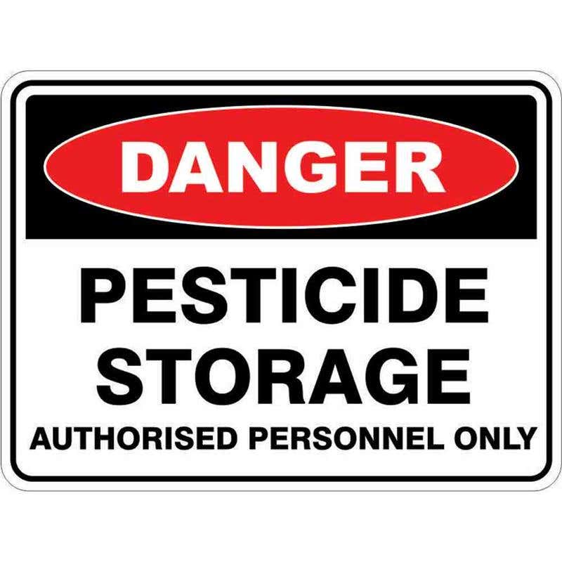 Sign DANGER PESTICIDE STORAGE AUTHORISED PERSONNEL ONLY 300 x 225mm Fluted 60035337 DPEST3022F