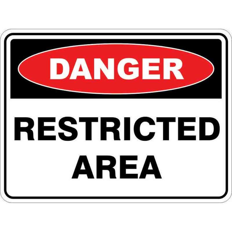 Sign DANGER RESTRICTED AREA 300 x 225mm Fluted 60035407 DREST3022F