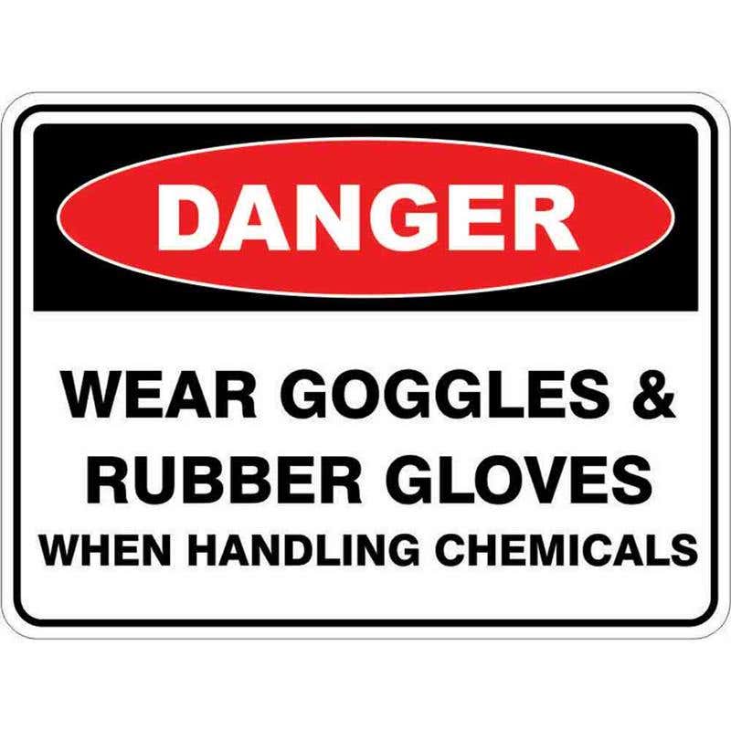 Sign DANGER WEAR GOGGLES AND GLOVES 300 x 225mm Fluted 60035472 DWGRG3022F