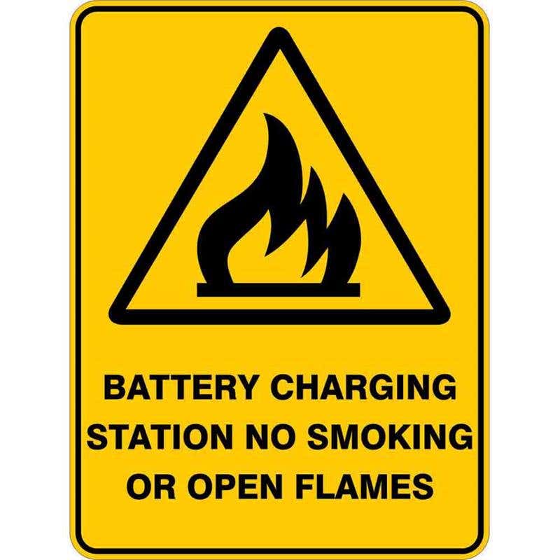 Sign WARNING BATTERY CHARGE STATION NO SMOKING/OPEN FLAMES 300x225mm Flute 60035573 WBCS3022F