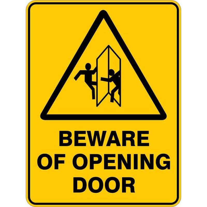 Sign WARNING BEWARE OF OPENING DOOR 300 x 225mm Flute 60035623 WBOPD3022F