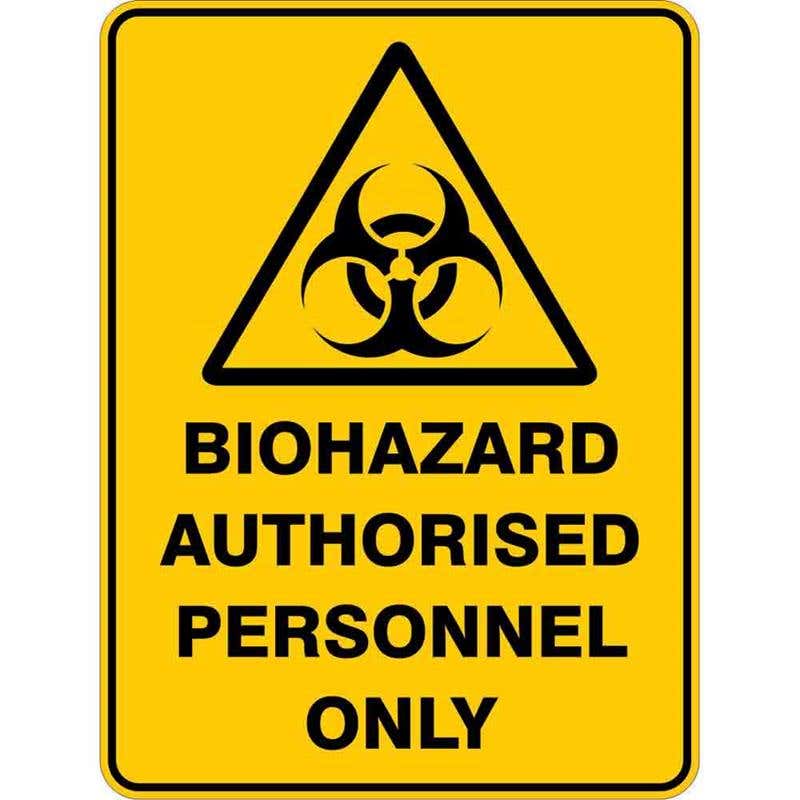 Sign WARNING BIOHAZARD AUTHORISED PERSONNEL ONLY 300 x 225mm Flute 60035659 WBIAP3022F