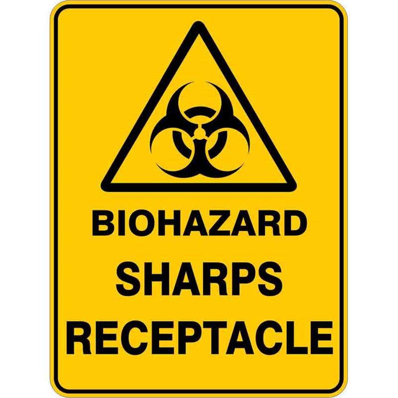 Sign WARNING BIOHAZARD SHARPS RECEPTACLE 300 x 225mm Flute 60035674 WBISH3022F