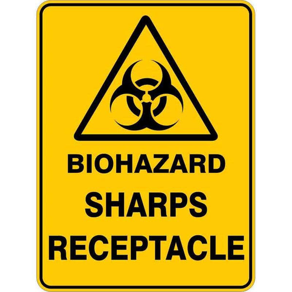 Sign WARNING BIOHAZARD SHARPS RECEPTACLE 900 x 600mm Flute – ATOM