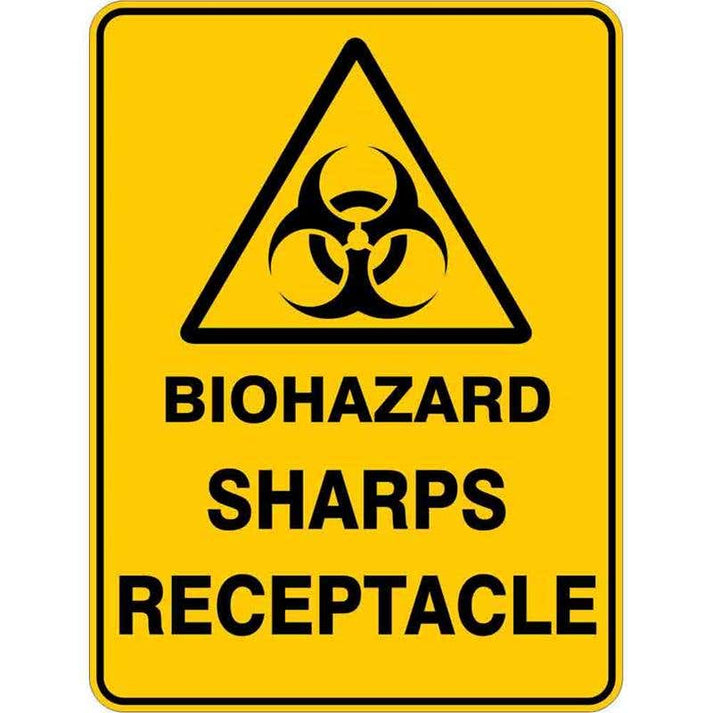 Sign WARNING BIOHAZARD SHARPS RECEPTACLE 900 x 600mm Flute – ATOM